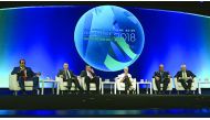 Saad Sherida Al Kaabi (left),  President & CEO,  Qatar Petroleum, speaking during a panel discussion at the 27th World Gas Conference in Washington, DC, the US.