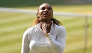 US player Serena Williams reacts while playing Germany's Angelique Kerber during their women's singles final match on the twelfth day of the 2018 Wimbledon Championships at The All England Lawn Tennis Club in Wimbledon, southwest London, on July 14, 2018.