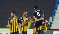 Qatar SC pleyers celebrate after scoring a goal during the previous QNB Stars League season in this file photo.