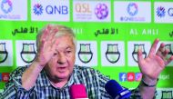 Al Ahli’s new Czech coach Milan Macala speaks during press conferences held yesterday ahead of the start of new QNB Stars League (QSL) season. Picture: Salim Matramkot / The Peninsula