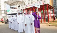 The Qatari delegation attending the flag raising ceremony at the Athletes’ Village of 2018 Asian Games yesterday.