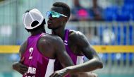 Qatar’s Janko Ahmed (left) and Samba Cherif celebrate their win in the semi-final yesterday.