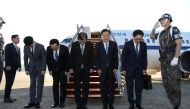 South Korean special envoys led by the chief of the national security office at SeoulÕs presidential Blue House, Chung Eui-yong, leave for Pyongyang from an airport in Sungnam city, South Korea September 5, 2018. Yonhap via REUTERS 