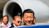 Chinese President Xi Jinping looks on during a welcoming ceremony upon his arrival to attend the Eastern Economic Forum, at Vladivostok International Airport outside Vladivostok, Russia September 11, 2018. Vladimir Smirnov/TASS Host Photo Agency/Pool via 