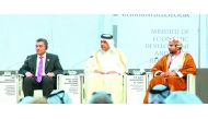 H E Sheikh Ahmed bin Jassim bin Mohammed Al Thani (centre), Minister of Economy and Commerce; Qais Mohammed Al Yusuf (right), Chairman, Oman Chamber of Commerce and Industry; and Nematullo Hikmatullozoda, Minister of Economic Development and Trade, Republ