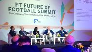 FROM LEFT: Simon Kuper, Bruce Buck, Chelsea FC Chairman, Sonia Souid, a football agent, Toon Gerbrands, PSV Eindhoven CEO and Javier Sobrino, Chief Strategy and Innovation Officer at FC Barcelona during the FT Live: Future of Football Summit in Doha, yest