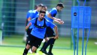 Al Sadd Hassan Al Haydos during a training session in Doha on Saturday evening.
