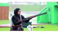 Qatar’s Sarah Ghulam Mohammad in action during the 8th Asian Shotgun Championships in Kuwait yesterday. Sarah shot down 37 clay pigeons in the medal round of the women’s skeet event to secure the bronze medal at the Sheikh Sabah Al Ahmad Olympic Shooting 