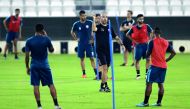 Qatar coach Felix Sanchez gestures during a training session in this file photo.