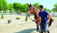 Vet checks being carried out by the technical staff at Qatar Equestrian Federation’s (QEF) Outdoor Arena ahead of this week’s Al Rayyan International Show Jumping Championship. 
