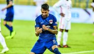 Lucca Borges of Al Rayyan celebrates after scoring a goal against Umm Salal during the QNB Stars League match yesterday.