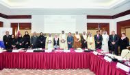 Members of the Qatari Businessmen Association (QBA) and Qatar Chamber and other prominent businessmen, standing for a group picture with the visiting Deputy Prime Minister of Malaysia, Wan Azizah Wan Ismail, and her accompanying ministerial delegation, in