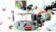 The President of Qatar Football Association (QFA), Sheikh Hamad bin Khalifa bin Ahmed Al Thani (second, left), with his Sudanese counterpart Dr. Kamal Hamed Shaddad during a meeting held in Doha, yesterday. 