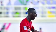 Qatar’s forward Almoez Ali  during the 2019 AFC Asian Cup Group E against North Korea in Al Ain, yesterday. 
