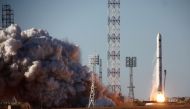 FILE PHOTO: Zenit 3F rocket carrying the Spektr-R radio astronomy observatory blasts off from the Russian leased Kazakhstan's Baikonur cosmodrome.  AFP / STR
