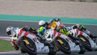Action from the third round of the Qatar Superstock 600 championship at Losail International Circuit yesterday.