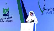H E Saad bin Sherida Al Kaabi, Minister of State for Energy Affairs and the President and CEO of Qatar Petroleum, delivering a speech at the launch of  Tawteen programme, a Qatar Petroleum initiative to enhance localising supply chain in the energy indust
