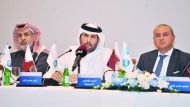 Sheikh Jassim bin Hamad bin Jassim bin Jaber Al Thani (centre), Chairman, Board of Directors, QIB; Abdullatif bin Abdulla Al Mahmoud (left), Vice-Chairman, Board of Directors; and Bassel Gamal, Group Chief Executive Officer, during the QIB General Assembl