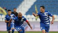 Substitute Musaab Abdulmajid (right) celebrates with team-mates after scoring Al Khor’s third goal against Qatar SC at the Al Khor Stadium yesterday.