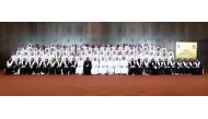 The newly-graduated Qataris with H E Saad bin Sherida Al Kaabi, Minister of State for Energy Affairs, President and CEO of Qatar Petroleum, and other officials during the honouring ceremony. 