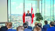 H E Ali bin Ahmed Al Kuwari, Minister of Commerce and Industry, delivering the opening speech at the Qatari-Austrian Business Forum  in Vienna, yesterday.
