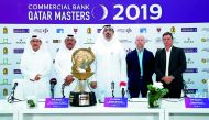 Fahad Nasser Al Naimi (second left), General Secretary of Qatar Golf Association (QGA) and Hussein Al Abdulla (centre), Chief Marketing Officer at Commercial Bank of Qatar pose for a picture along with Faisal Al Naimi, (left) Executive Director of QGA, Mi