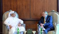 H E Ali bin Ahmed Al Kuwari, Minister of Commerce and Industry, meeting with Abdul Razzaq Dawood, Adviser to the Prime Minister of Pakistan on Commerce and Investment, on Sunday.