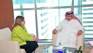 The Chairman of General Tax Authority (GTA) Ahmed bin Issa Al Mohannadi holding discussions with Department of Treasury Financial Attache at the US Embassy in Qatar, Lesley Chavkin.