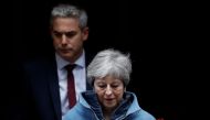 Britain's Prime Minister Theresa May and Britain's Secretary of State for Exiting the European Union Stephen Barclay are seen outside Downing Street in London, Britain, March 25, 2019. REUTERS/Peter Nicholls