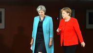 German Chancellor Angela Merkel meets with British Prime Minister Theresa May for talks on July 5, 2018 in Berlin (AFP/Omer Messinger) 