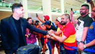 Tunisia’s Espérance Sportive de Tunis players being welcomed by fans upon their arrival at the Hamad International Airport in Doha, yesterday.