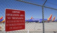 Southwest Airlines Boeing 737 MAX aircraft are parked on the tarmac after being grounded, at the Southern California Logistics Airport in Victorville, California on March 28, 2019. AFP / Mark Ralston 