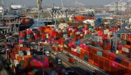 Shipping containers are pictured at Yusen Terminals (YTI) on Terminal Island at the Port of Los Angeles in Los Angeles, January 30, 2019. Reuters/Mike Blake