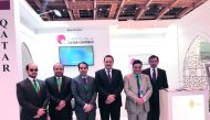 The members of the Qatar’s trade delegation which included QC Board Member Mohamed bin Ahmed Al Obaidli, Director-General Saleh bin Hamad Al Shaqri, and Head of exhibition department, Layal Thabit, posing for a group photo at the QC pavilion at the expo i