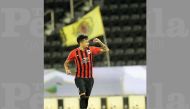 Al Rayyan’s Lucca Borges celebrates after scoring his second goal against Qatar SC during their final QNB Stars League match of the season at the Al Sadd Stadium, yesterday. 