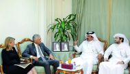 Qatar Chamber’s First Vice-Chairman Mohamed bin Ahmed bin Towar Al Kuwari meeting with a visiting delegation from the Balkan states at Qatar Chamber, yesterday. 