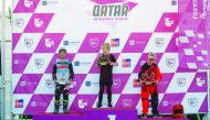 The podium winners of the Flat Track 70cc category of the End Season Off Road Race conducted by the Qatar Motorsports Academy (QMA), pose for a photograph on Saturday.