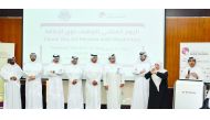 Qatar Chamber Chairman Sheikh Khalifa bin Jassim Al Thani (third left) and other officials during the ‘Career Day’. 