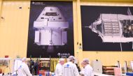 Employees chat at a production line of Airbus' European Service Module (ESM), which is delivered for NASA's Orion Spaceship, at the Airbus plant in Bremen, Germany, February 19, 2019. REUTERS/Fabian Bimmer