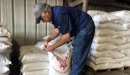 Soybean farmer Raymond Schexnayder Jr closes a bag of soybeans from his farm outside Baton Rouge in Erwinville, Louisiana, July 9, 2018. Reuters/ Aleksandra Michalska