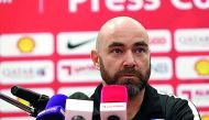 Qatar coach Felix Sanchez speaking at a press conference in Doha yesterday.