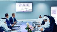 Borge Brende (third left), President of World Economic Forum (WEF ), and other delegates meeting with the Yousuf Mohamed Al Jaida (last on the right row), CEO of QFC, and other officials, yesterday. 