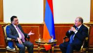 President of the Republic of Armenia, Armen Sarkissian (right), and Qatar Chamber’s Board Member Mohamed bin Ahmed Al Obaidli on the sidelines of the event.