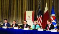 H E Ali bin Ahmed Al Kuwari, Minister of Commerce and Industry (centre), participating in the roundtable organised by the US Chamber of Commerce and the US-Qatar Business Council in Washington.
