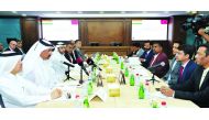 The First Vice-Chairman of Qatar Chamber, Mohamed bin Ahmed bin Towar Al Kuwari (second left), and other Qatari businessmen meet with members of a trade delegation from India’s state of Go, at QC headquarters, yesterday. Pic: Salim Matramkot / The Peninsu
