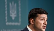 Ukrainian President Volodymyr Zelensky speaks during a press briefing in Kiev on June 27, 2019. AFP / Sergei Supinsky 