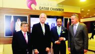 Qatar Chamber Chairman Sheikh Khalifa bin Jassim Al Thani (second right) posing for a picture with other officials, on the sidelines of the Forum.