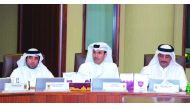 Jassim bin Rashid Al Buainain, Secretary-General of the Qatar Olympic Committee (centre), speaking during the meeting held at the QOC Headquarters. 
