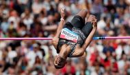 Qatar’s Mutaz Essa Barshim in action in the men’s high jump event during the IAAF Diamond League Muller Anniversary Games at the London Stadium in London, on Sunday. (REUTERS/David Klein)
 