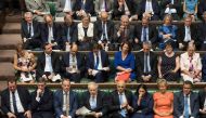 A handout photograph taken and released by the UK Parliament on July 25, 2019 shows Britain's Prime Minister Boris Johnson speaking in the Houses of Parliament in central London. (AFP PHOTO /JESSICA TAYLOR/ UK Parliament)